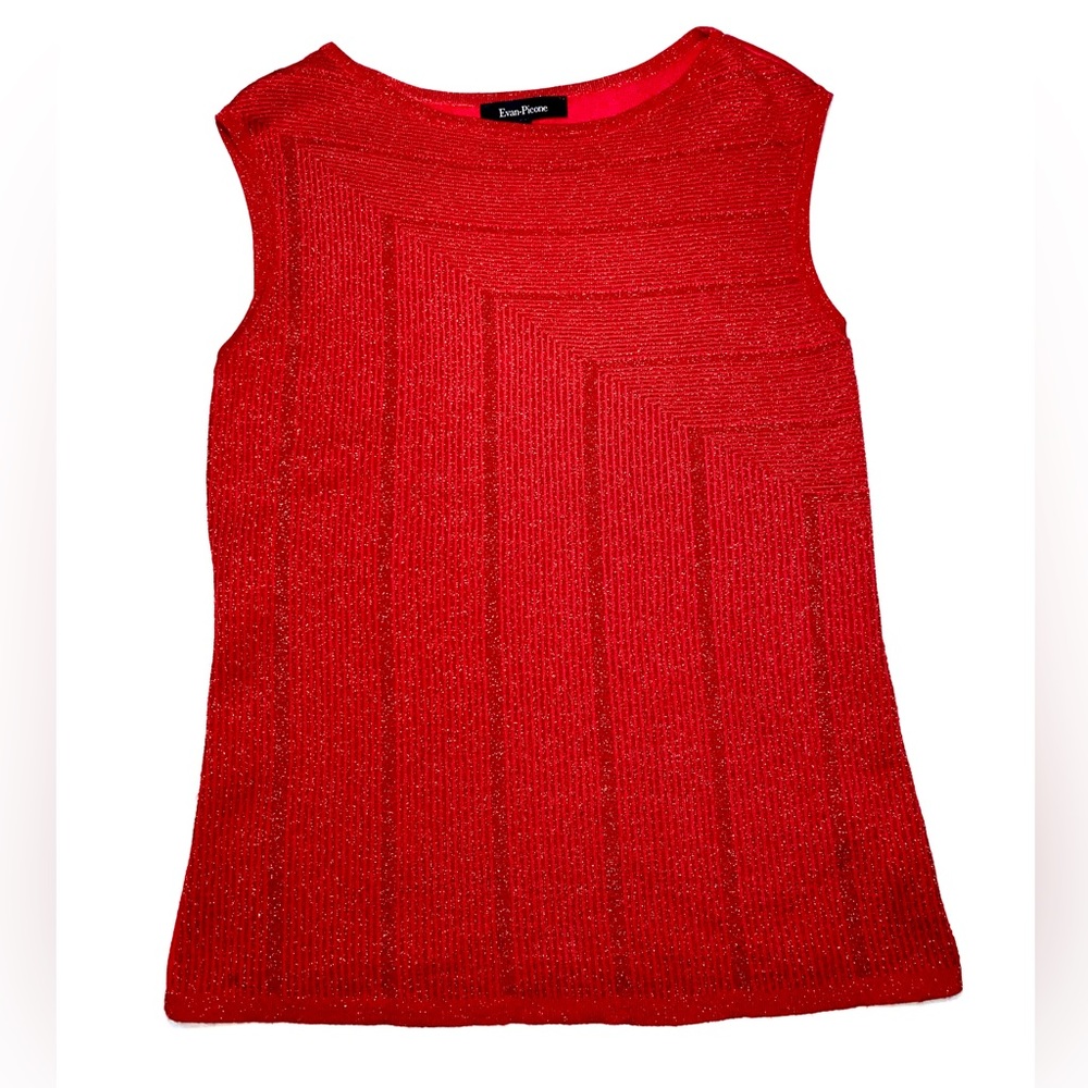 Evan-Picone red metallic shimmer scoop neck sleeveless stretch top